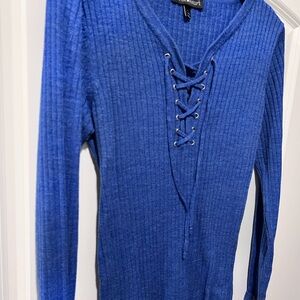 Ribbed lace up detail vneck sweater